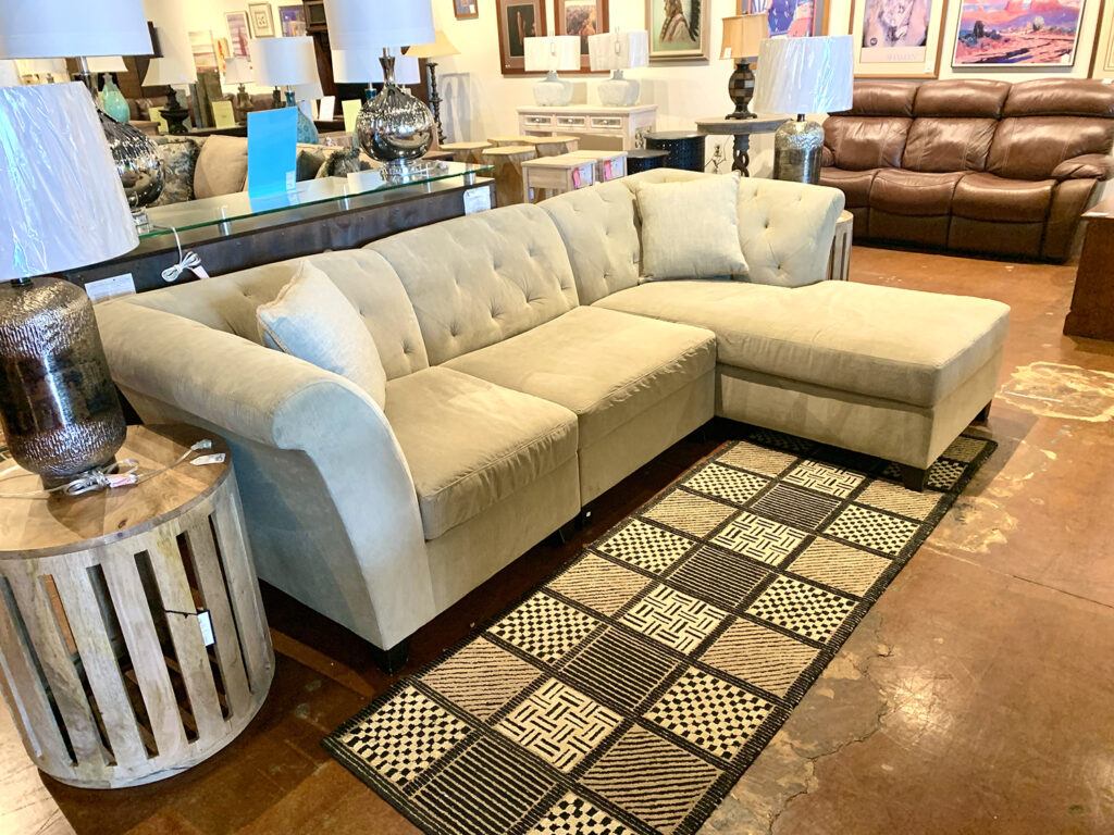 3 PC Light Green Sofa with Chaise In Tucson HomeStyle Galleries Furniture Store