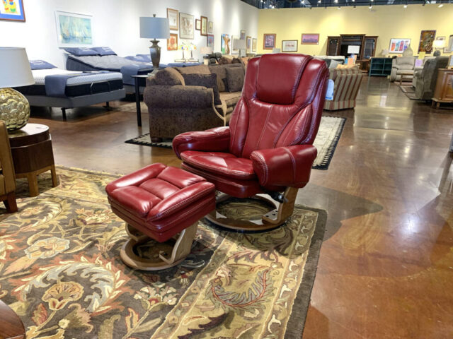 Hanna Red Leather Chair and Ottoman