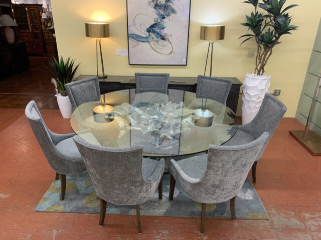 Glass Top Dining Table with 8 Chairs