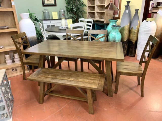 Farmhouse Table with 4 Chairs and Bench